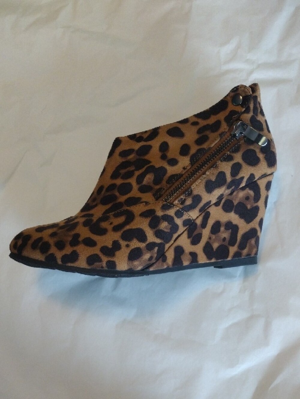 Leopard Print Wedge Booties - Women 8.5